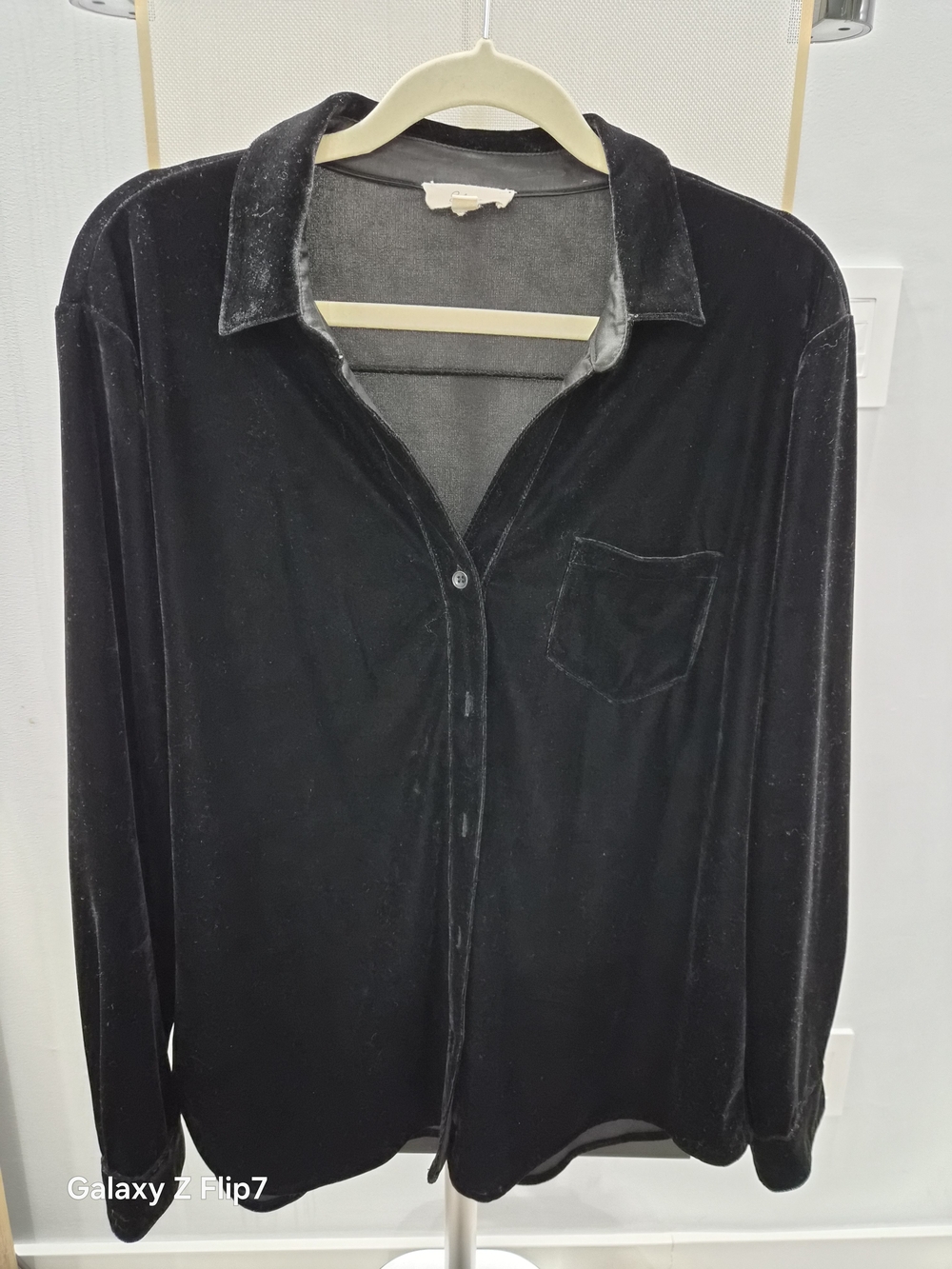Elan Black Velvet Button-Up Blouse